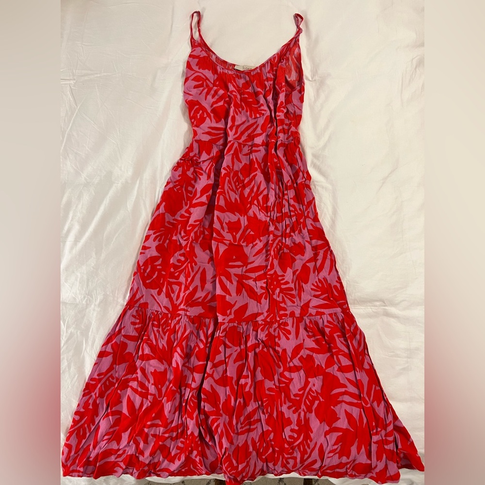 Loft Tall Tropic Strappy Tiered Midi Dress Size S